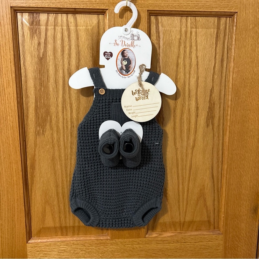 NWT so dorable set with knit romper matching booties and welcome to the world